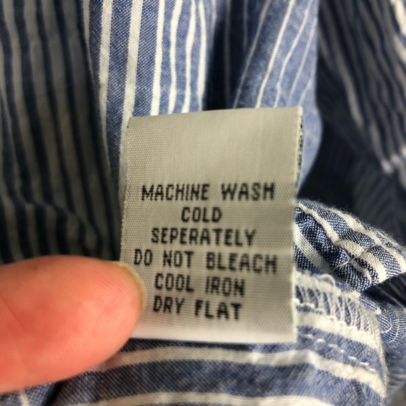 Habitat Cotton Striped Button Up Oversized Top Blue & White Size: XL - Picture 7 of 8